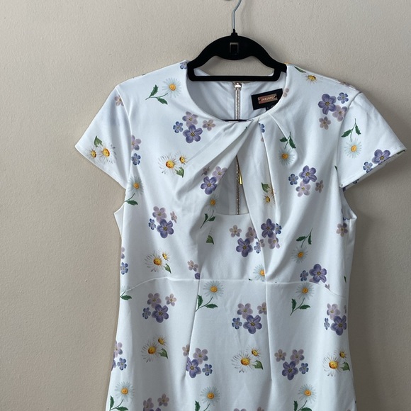 Alexia Admor "janine" Crew neck body-con white floral mid length Dress cut out L - Picture 3 of 8